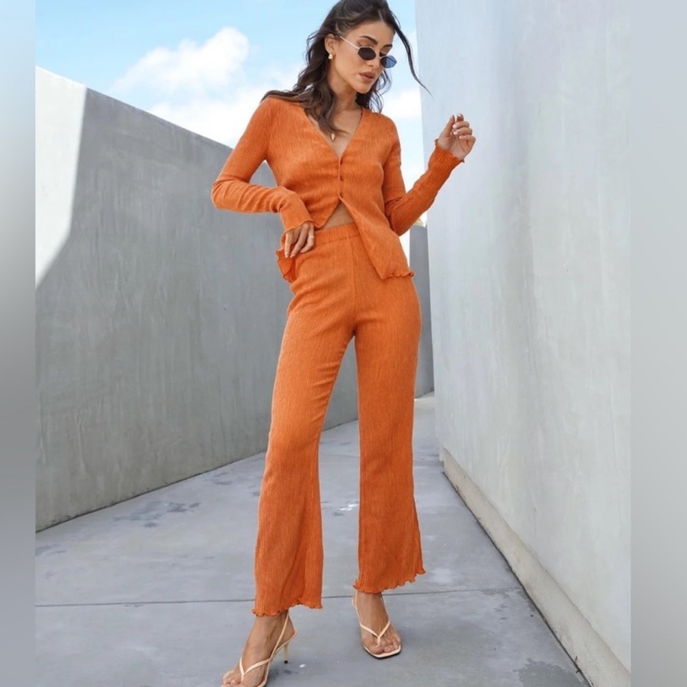 *worn once* Camila Coelho Tais Long Sleeve Top Linez Pants Set Sunset Orange